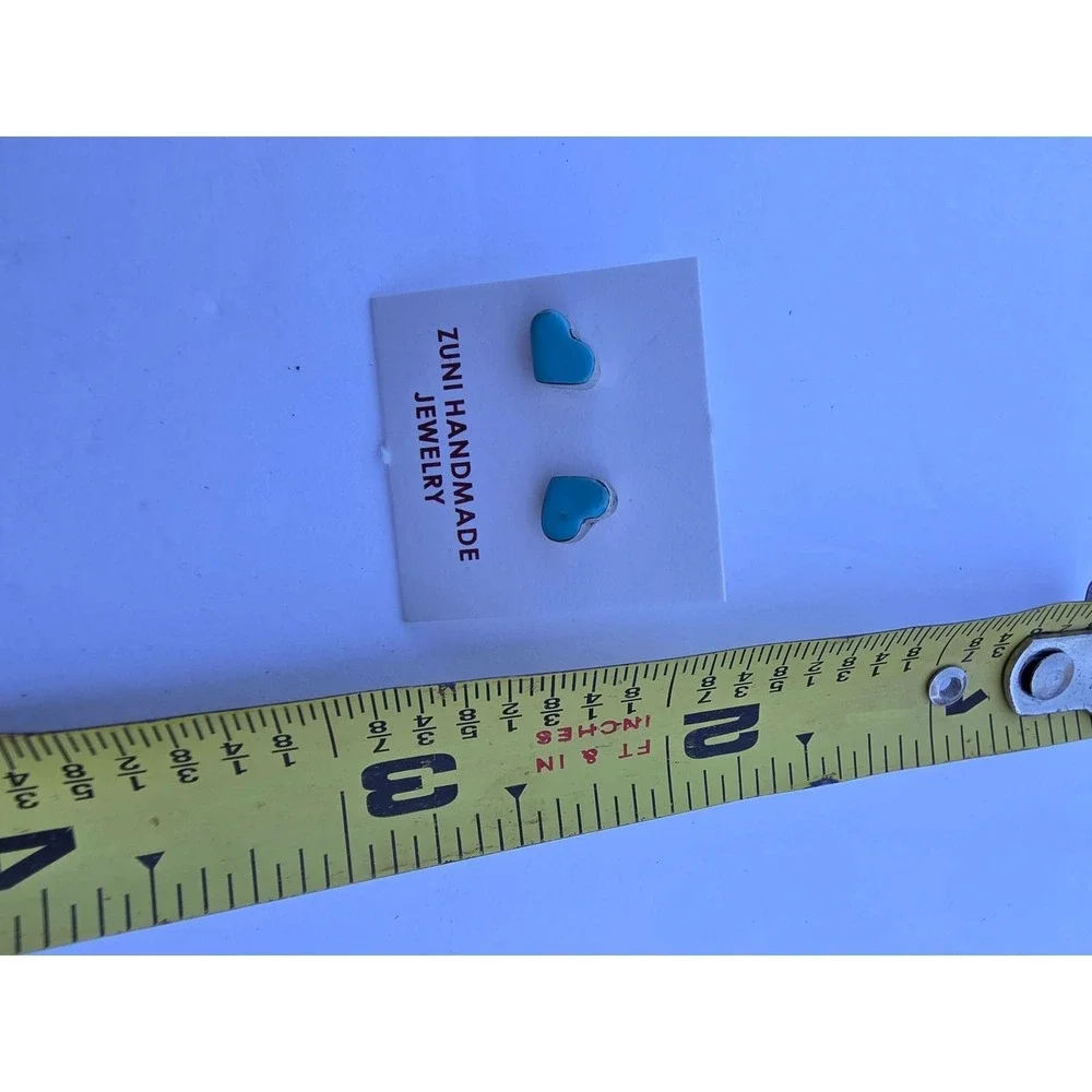 Zuni Handmade Turquoise Heart Stud Earrings Sterling Silver Southwestern Jewelry